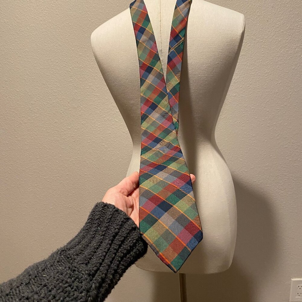 Cacharel Paris Plaid Silk Tie 3”‎ Wide Vintage Designer Necktie